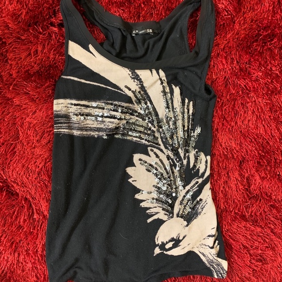 Express Tops - Express Black Sequined Tank